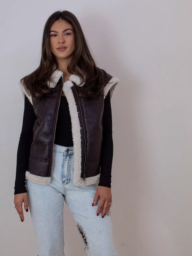 SHEARLING STAR FAUX LEATHER VEST