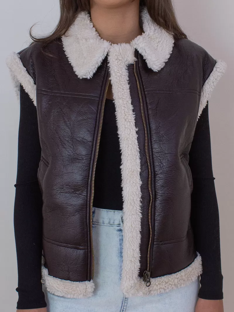 SHEARLING STAR FAUX LEATHER VEST