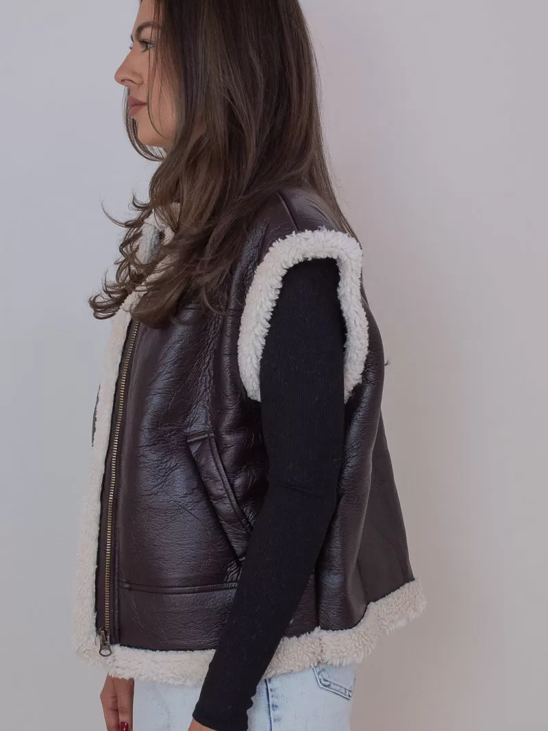 SHEARLING STAR FAUX LEATHER VEST