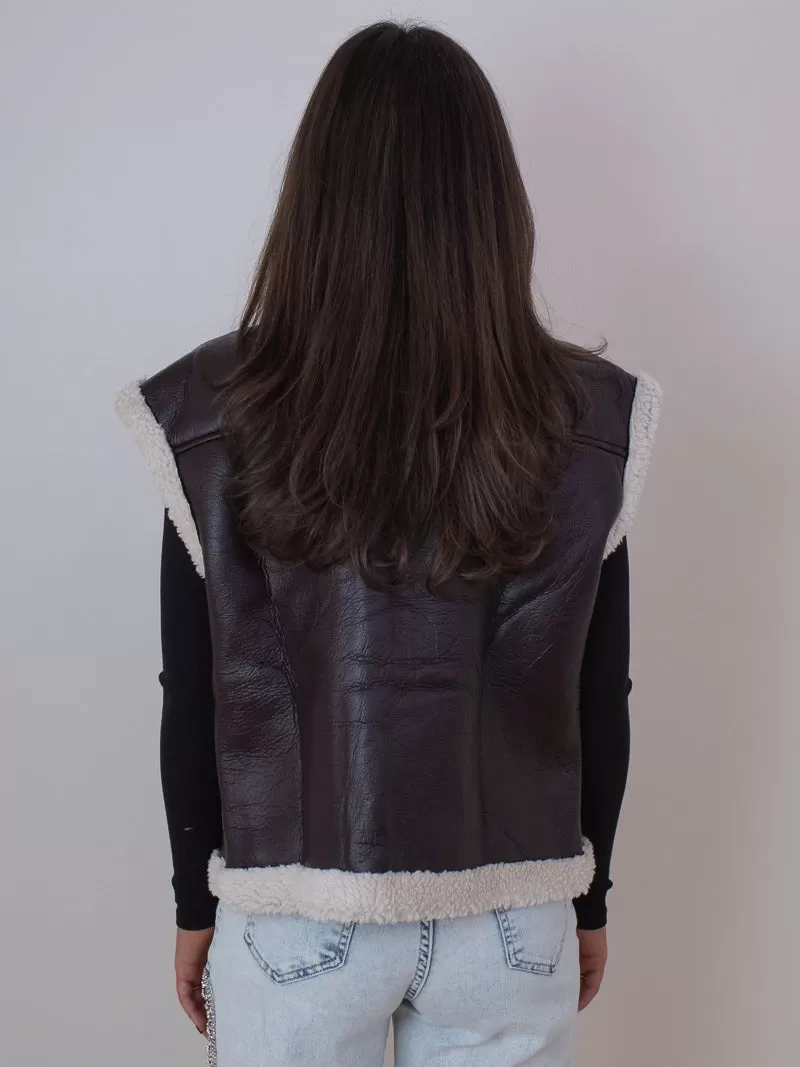 SHEARLING STAR FAUX LEATHER VEST