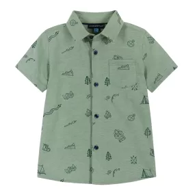 Short Sleeve Knit Buttondown Shirt | Outdoor Adventurer Print |Green