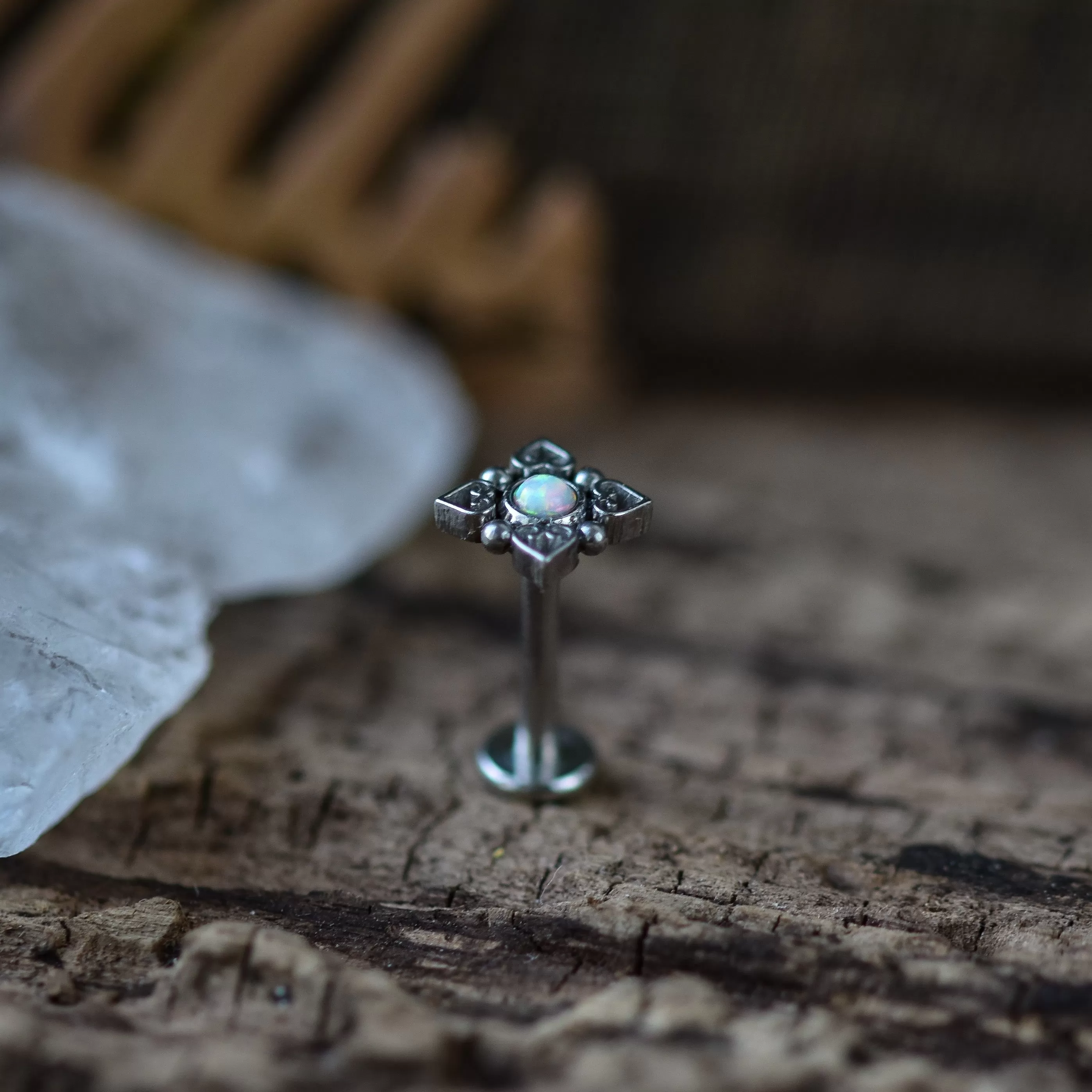 Silver Opal Flower Piercing