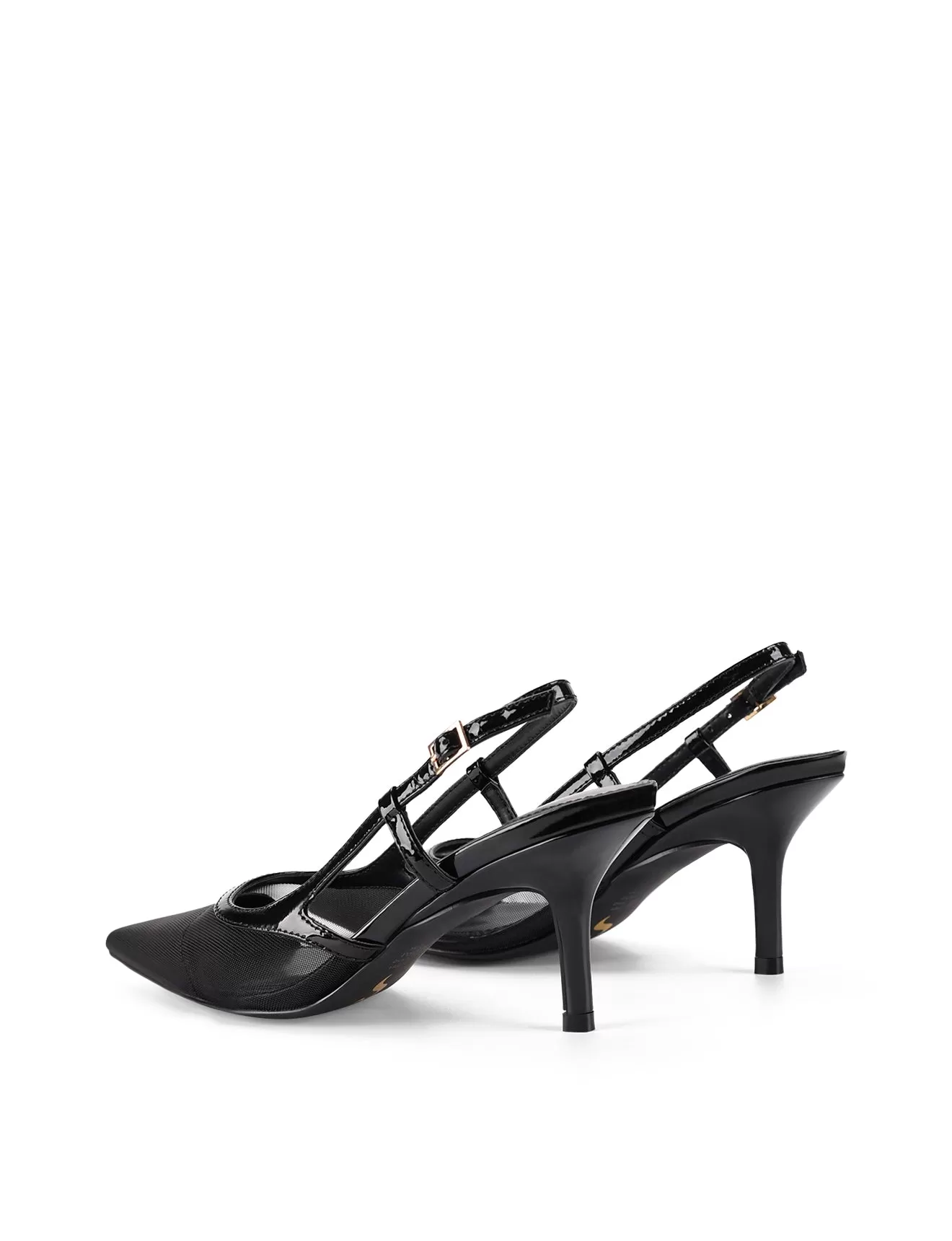 Sissy Point Toe Slingbacks - Black Patent Leather/Mesh