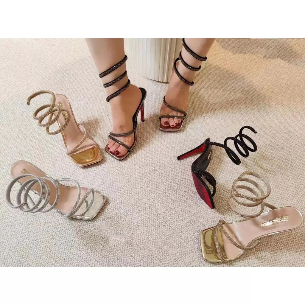 Spiral Handle Short Heel Sandals