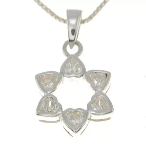 Star of David Pendant With White Gemstones   925 Sterling Silver Necklace