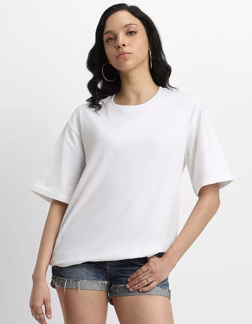 STAY WILD Women White Oversized Back Puff Printed Tshirt