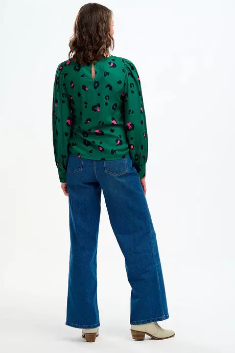 Sugarhill - Ronnie Puff Sleeve Top - Green Leopard