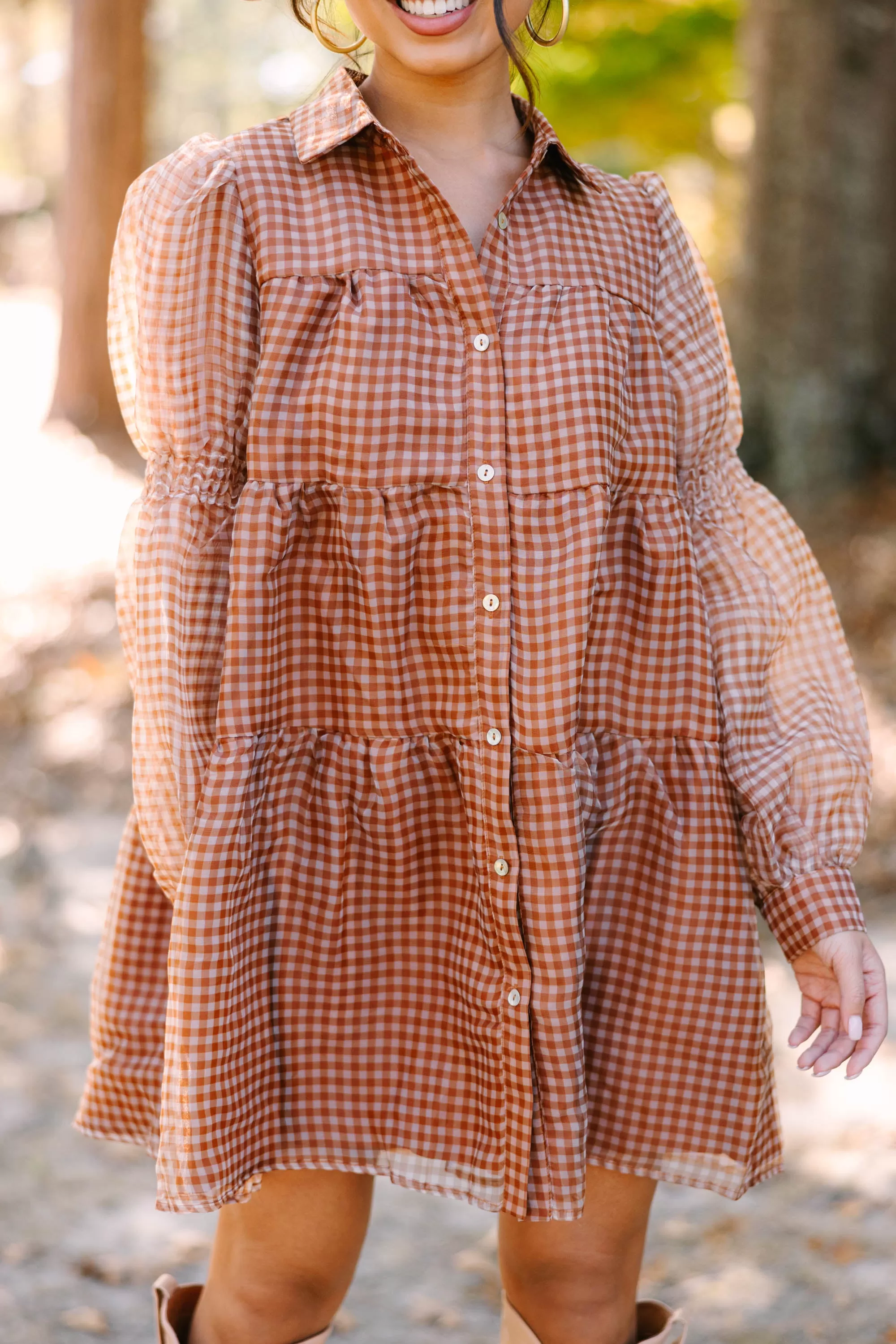 Take The Leap Butterscotch Brown Plaid Dress