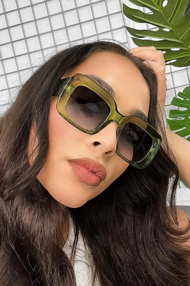 Textured Temples Large Square Sunglasses