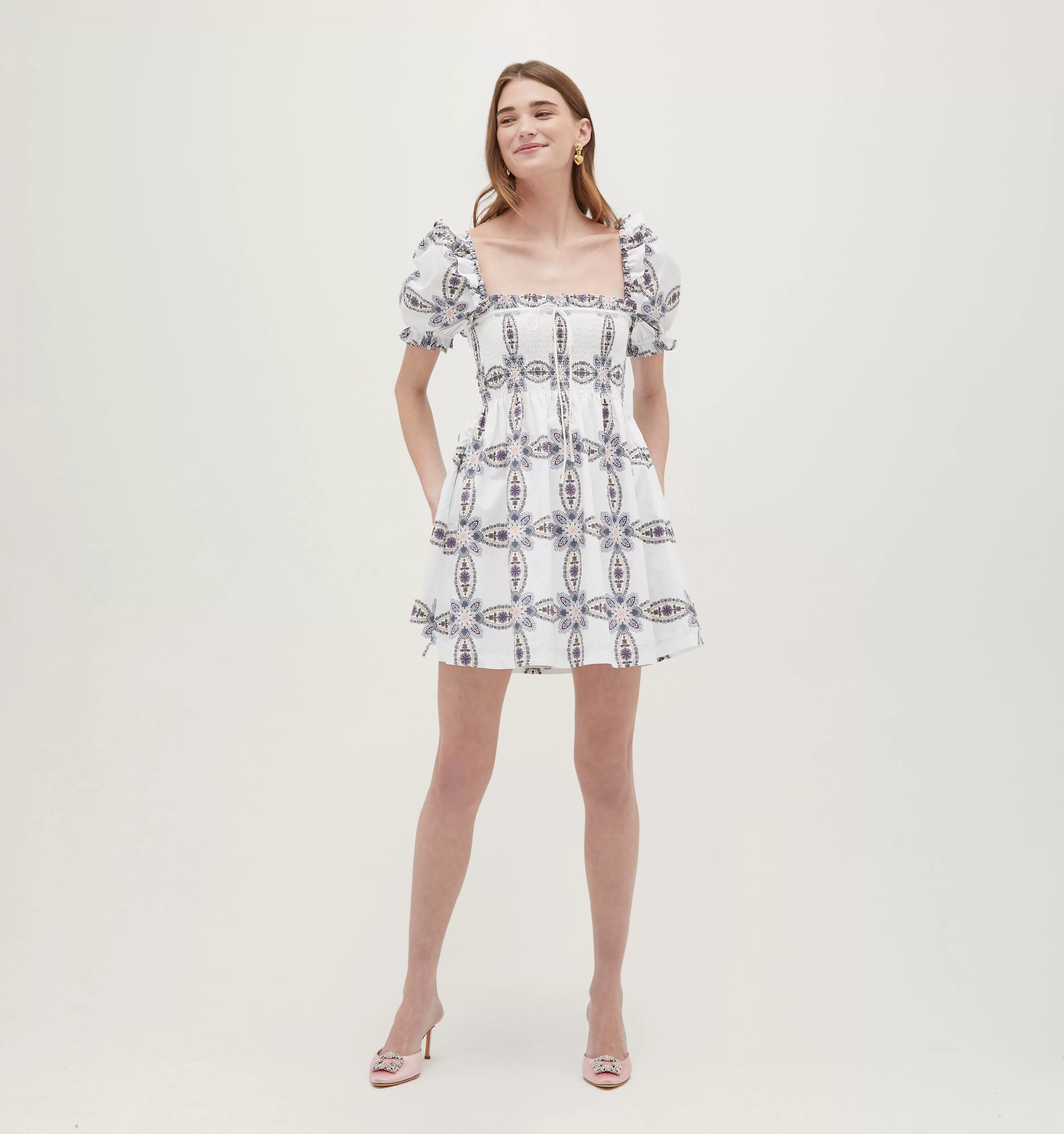 The Scarlett Mini Nap Dress - Marseille Geo Cotton Sateen