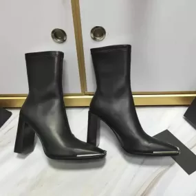 Thick Heel Metal Square Boots