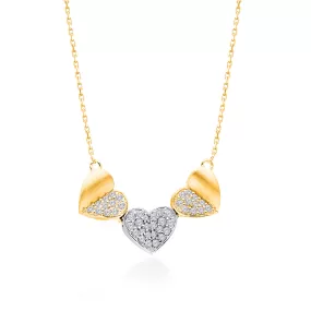 Two Tone Diamond Eternal Triple Heart Necklace