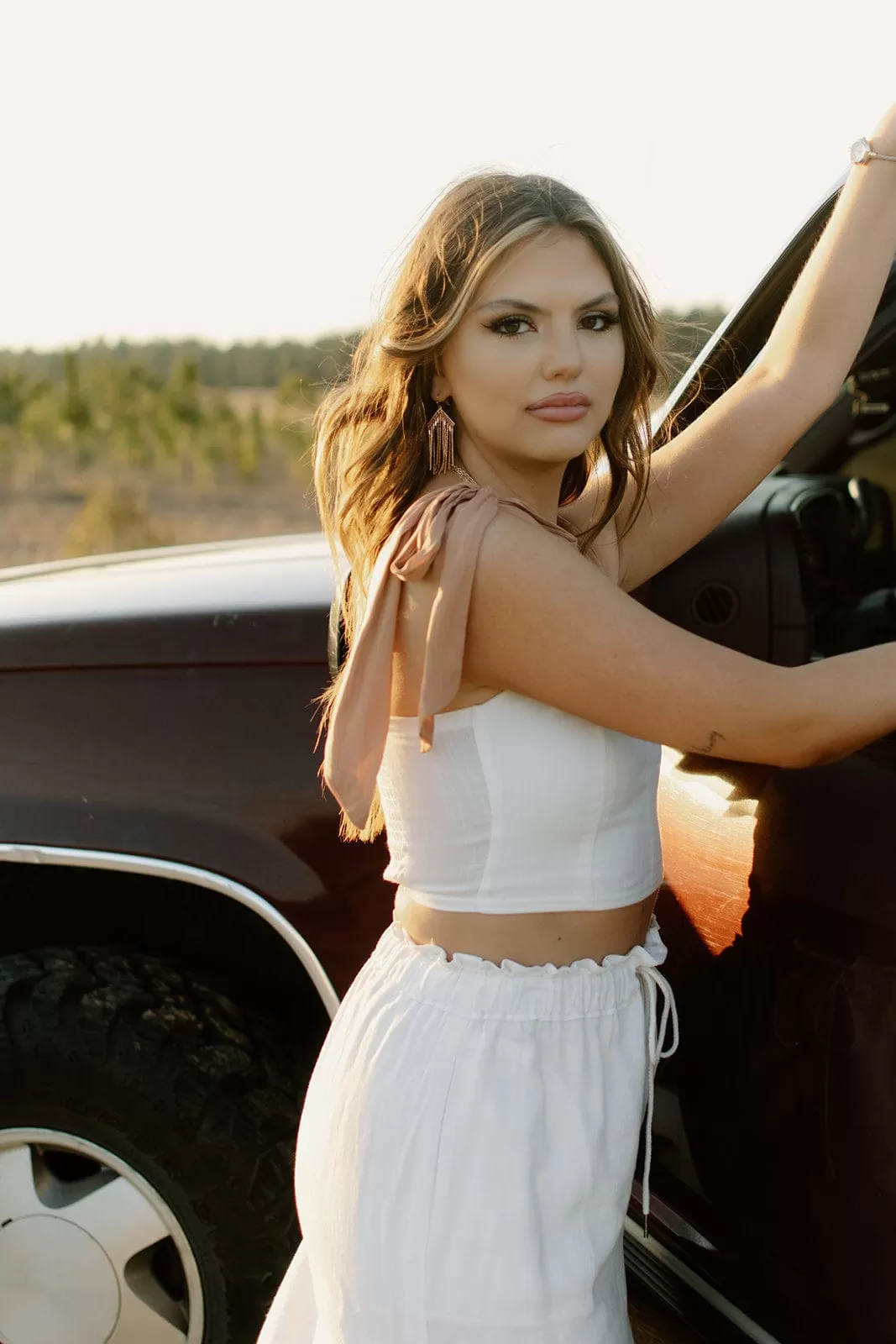 White Corset Tie Shoulder Crop Top