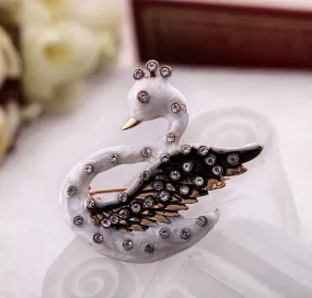 White Swan Crystal  Brooch