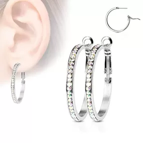 WildKlass Pair of Eternity Crystal Set Stainless Steel Hoop Earring