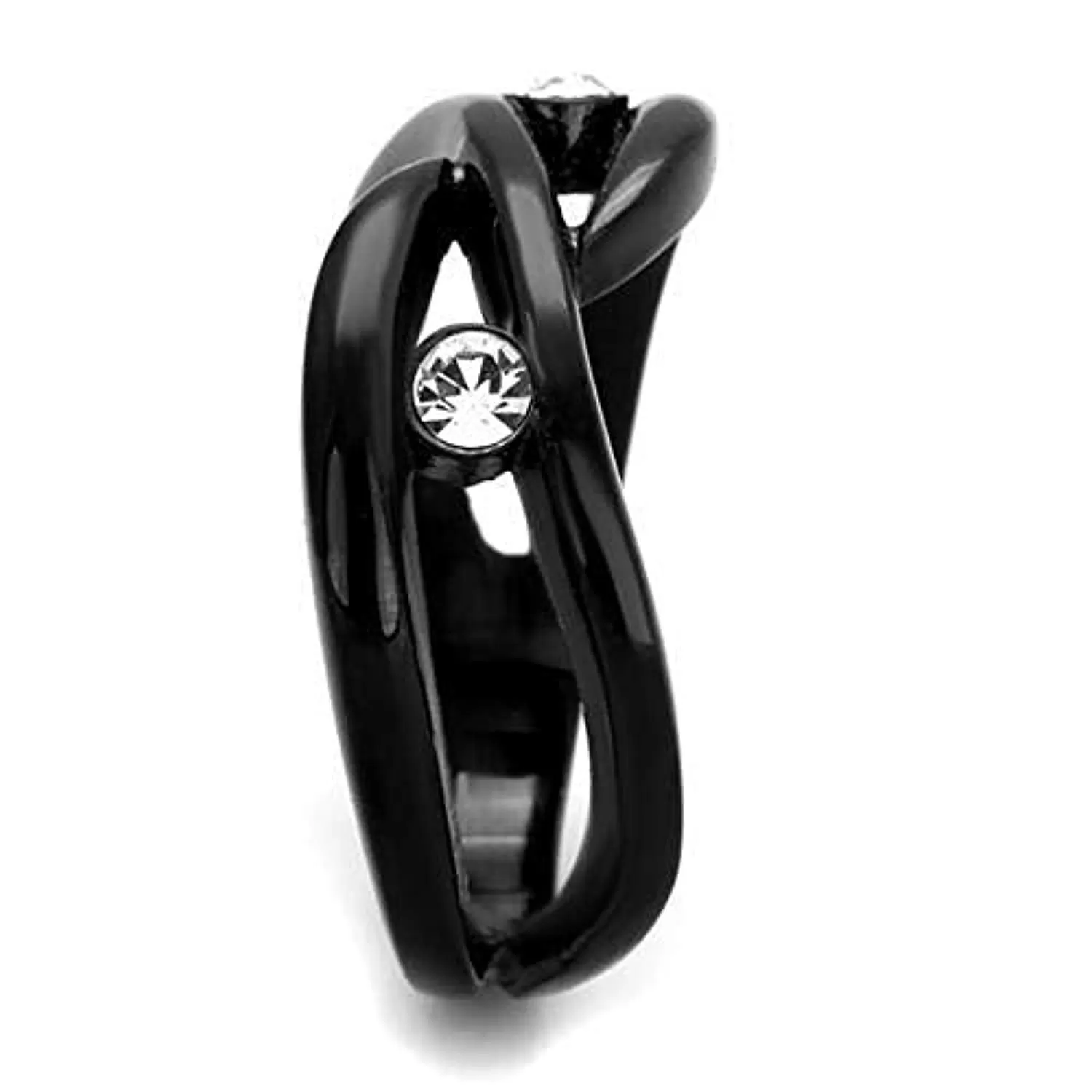 WildKlass Stainless Steel Ring IP Black Women Top Grade Crystal Clear