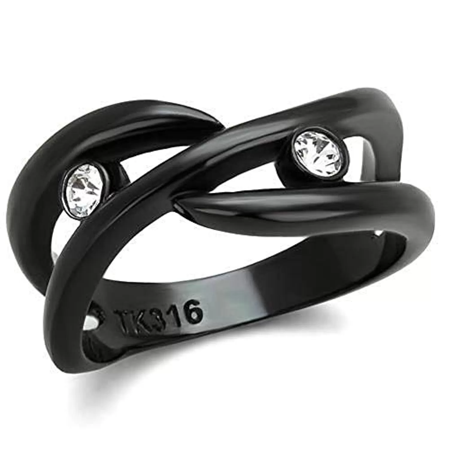 WildKlass Stainless Steel Ring IP Black Women Top Grade Crystal Clear