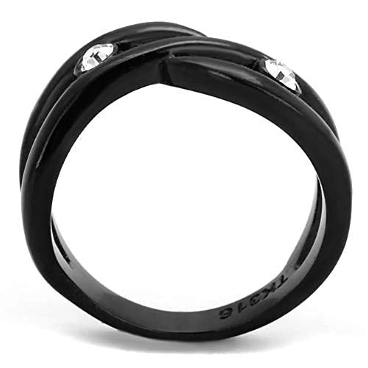 WildKlass Stainless Steel Ring IP Black Women Top Grade Crystal Clear