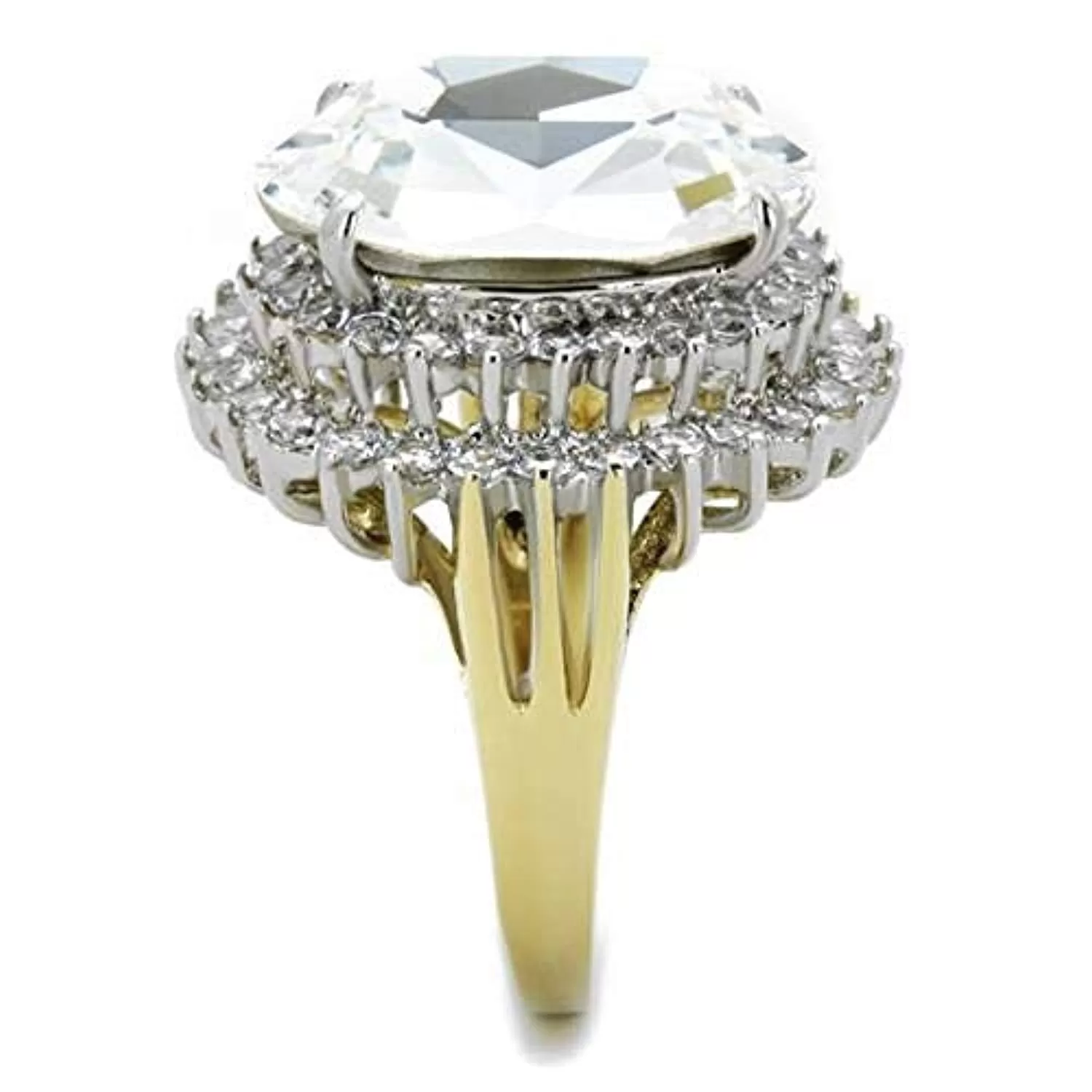 WildKlass Stainless Steel Ring Two-Tone IP Gold Women Top Grade Crystal Clear