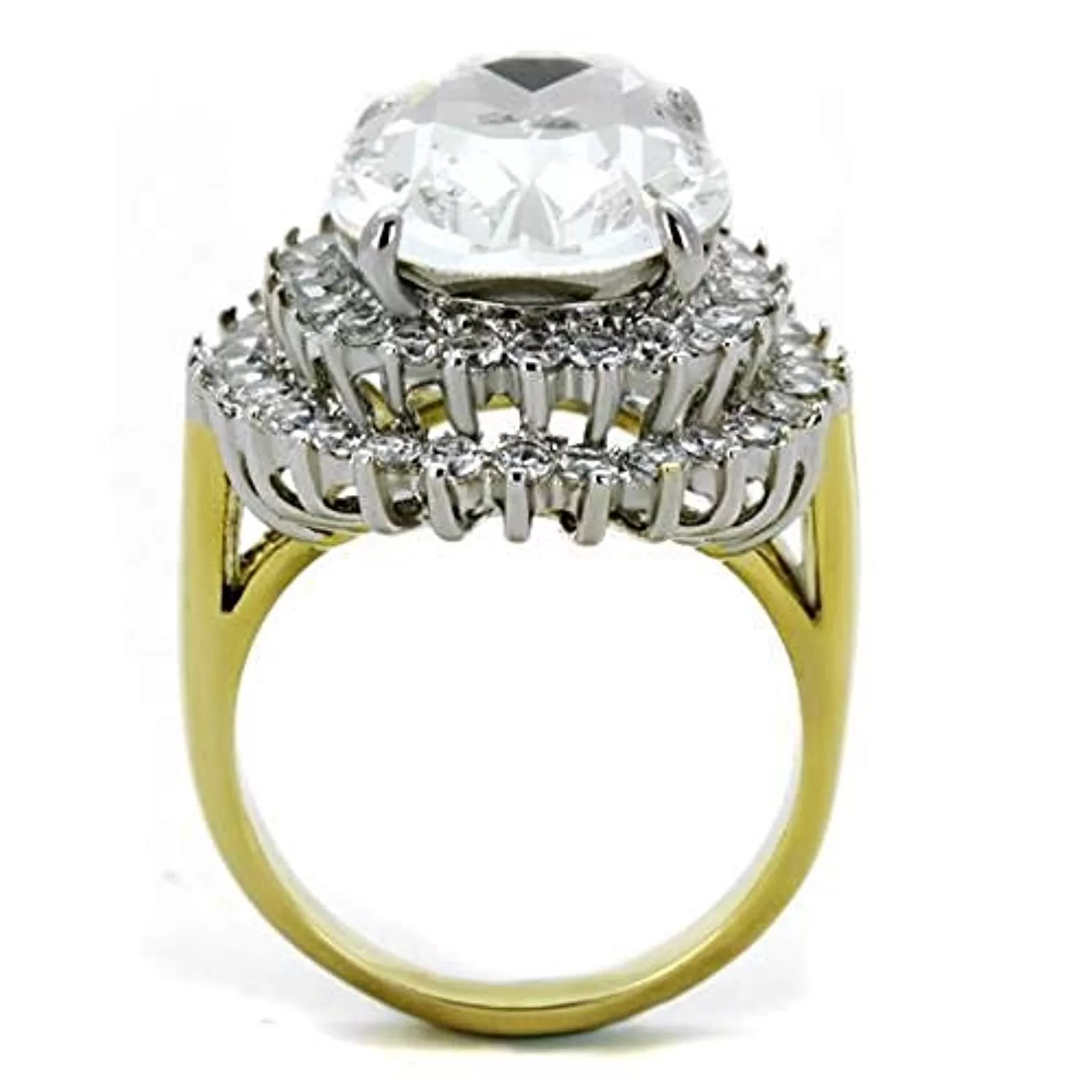 WildKlass Stainless Steel Ring Two-Tone IP Gold Women Top Grade Crystal Clear