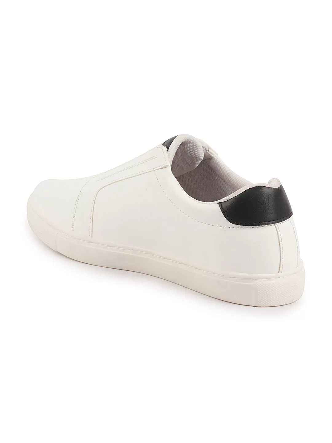 Women White Elastic Closure Stitched Comfort Slip On Sneaker Shoes