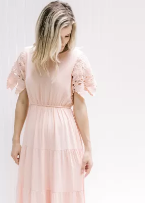 X Blush Lace Sleeve Maxi Dress