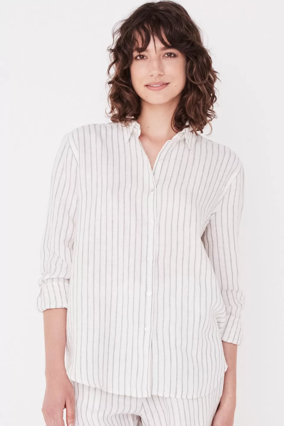 Xander White Airlie Stripe Linen Shirt