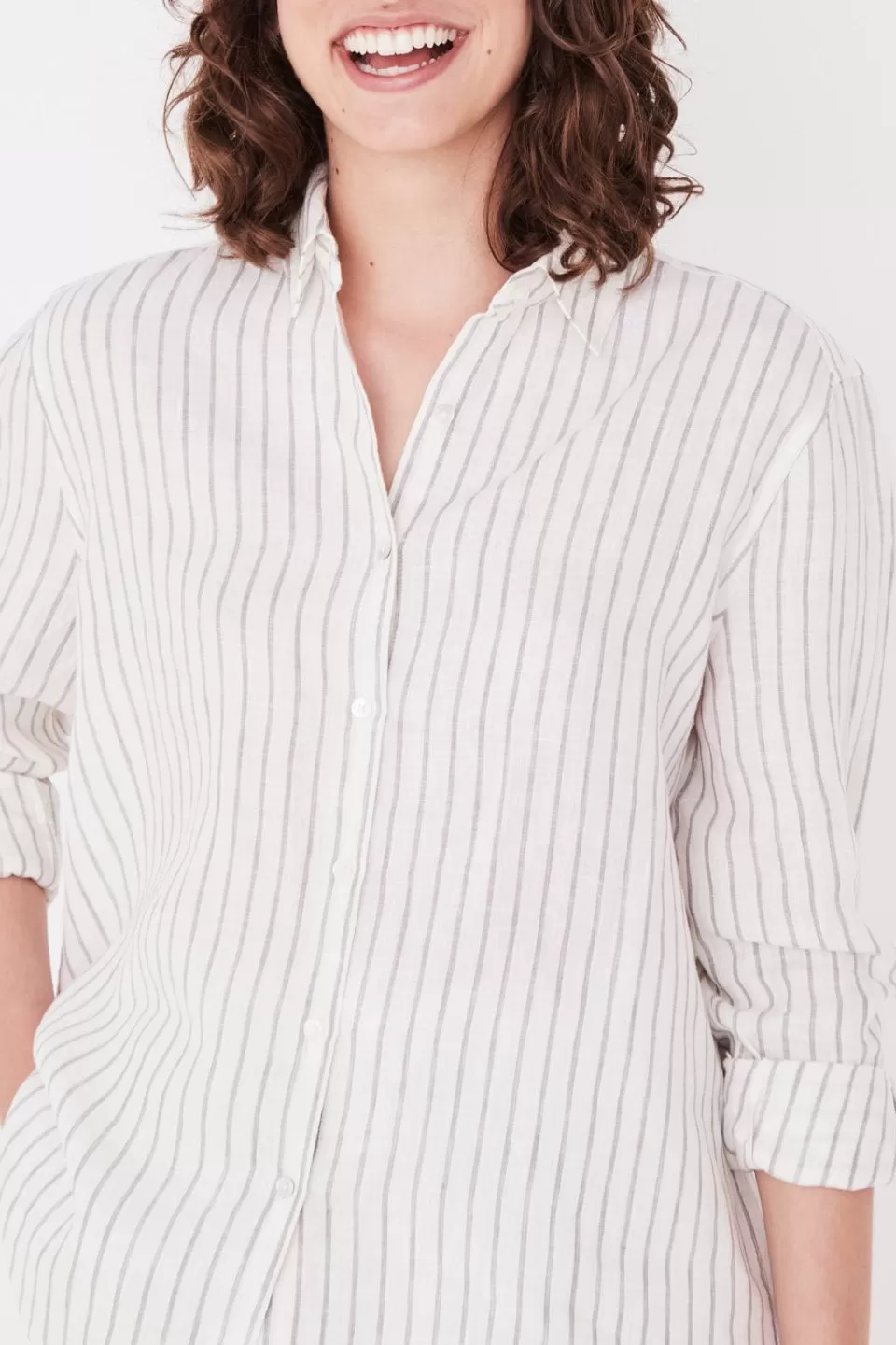 Xander White Airlie Stripe Linen Shirt