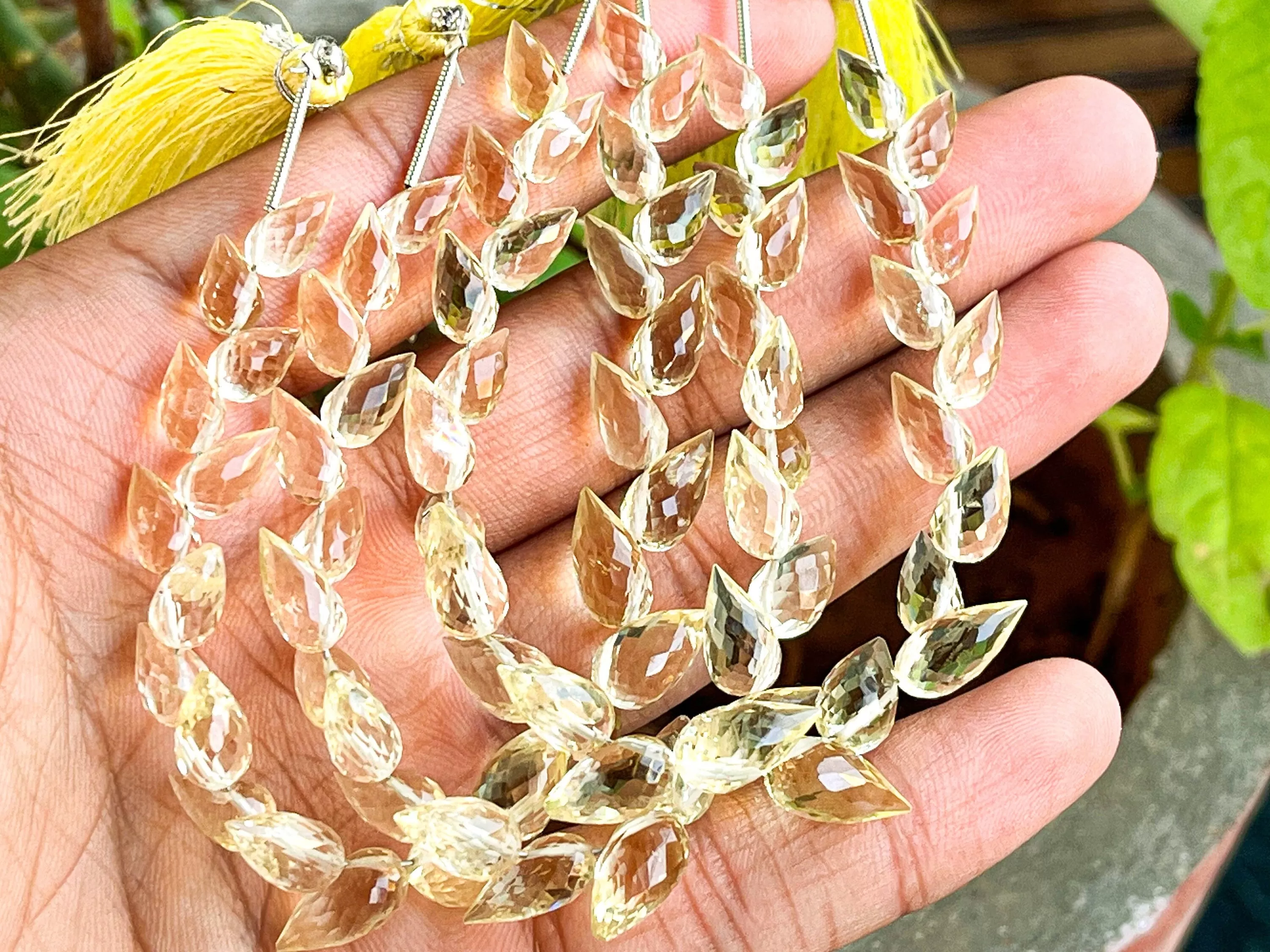 Yellow Orthoclase flower bud faceted drops