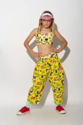 YELLOW SQUIGGLE PRINT BALLOON TROUSERS