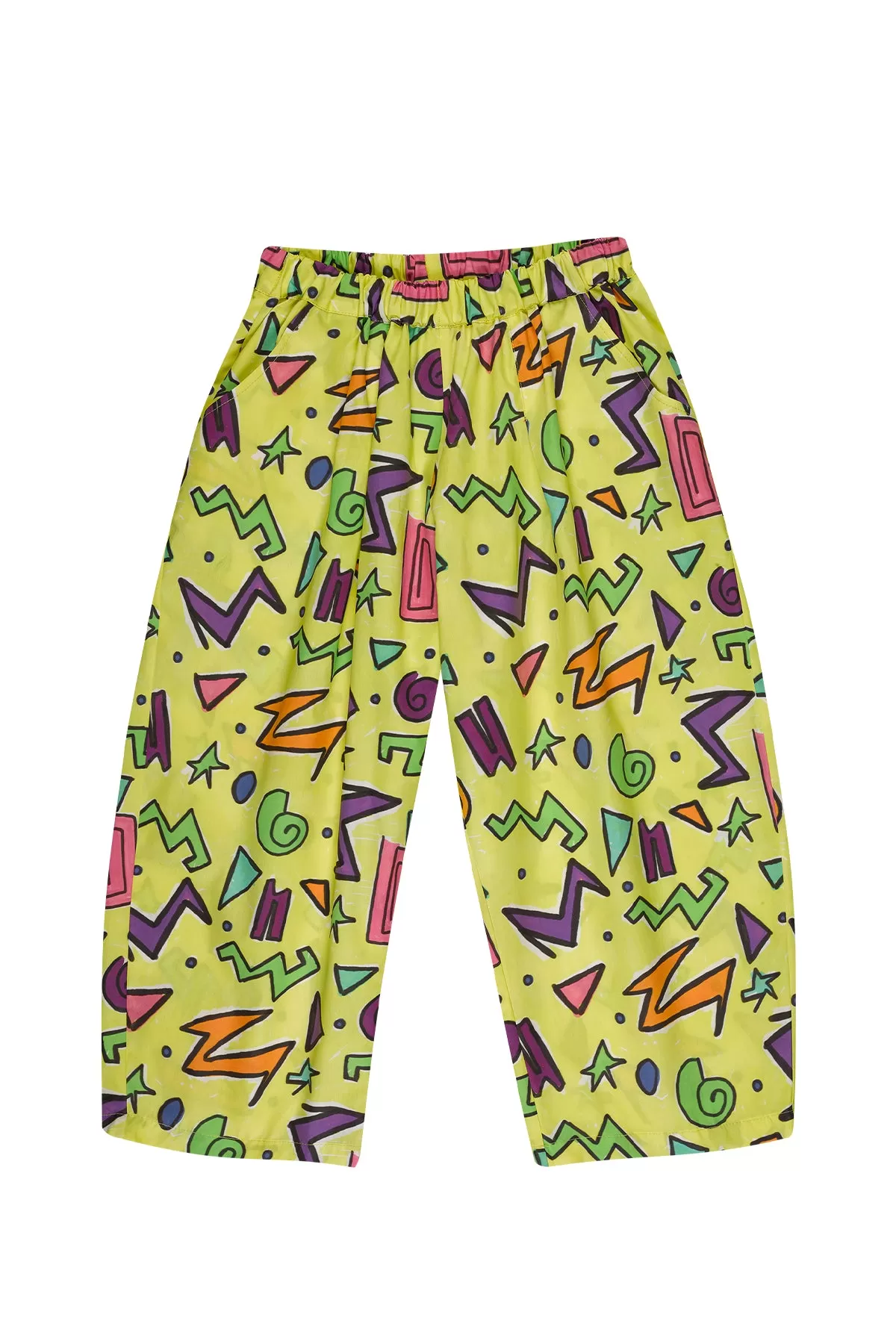 YELLOW SQUIGGLE PRINT BALLOON TROUSERS