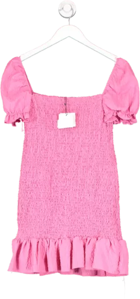 ZARA Pink Square Neck Shirred Dress BNWT UK M